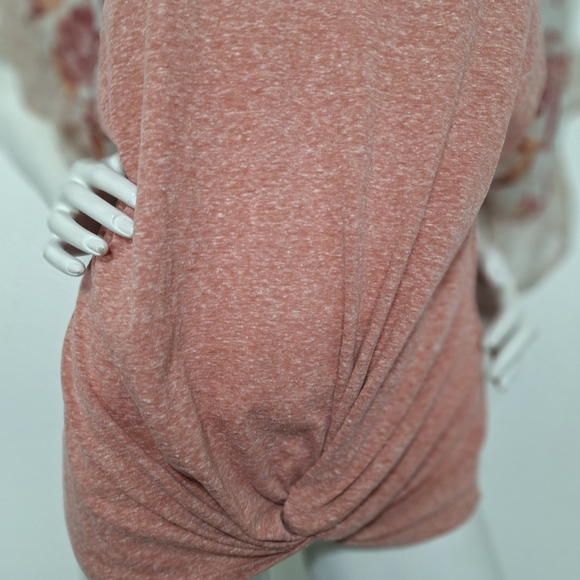 Tru Self Coquette Peach Cream Floral Ruffle Sleeves Twist Front Blouse Size XL - Picture 3 of 14